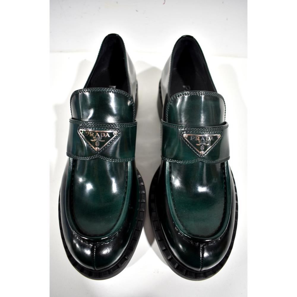 Prada Spazzolato Fume Logo Bosco Green Platform Loafer Creeper Slip On Flat 40.5 - Picture 8 of 12